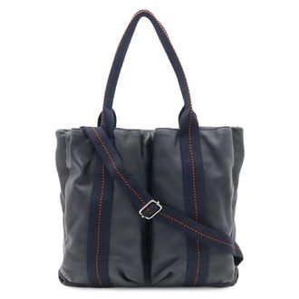 Herm&egrave;s Dark Navy Orange Leather Shoulder Bag Tote Bag (Pre-Owned)