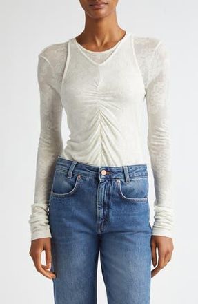 Bite Studios Chalet Ruched Semisheer Floral Lace Top in Off-White 0001 at Nordstrom Rack, Size X-Small
