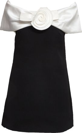 Self Portrait Black Crepe Flower Mini Dress