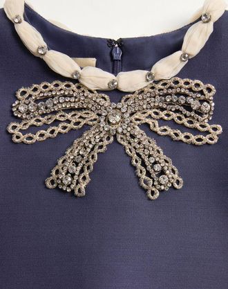 Valentino Abito Corto In Crepe Couture Ricamato Donna INDACO/AVORIO 36