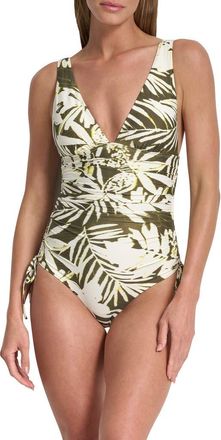 DKNY Plunge One-Piece Swimsuit in Tiki Flora at Nordstrom Rack, Size X-Small