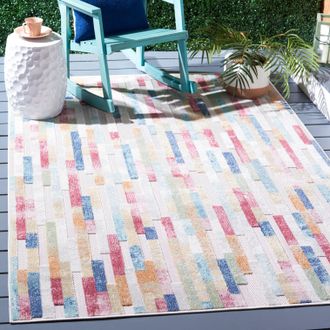 Safavieh Cabana Machine Made Indoor/Outdoor Area Rug, Red Aqua / Ivory Contemporary Style Easy Care