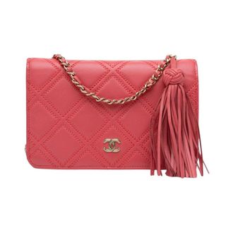 Chanel Pre-owned Quilted Lambskin Double Stitch Tassel Wallet On Chain - Dames - Pre-owned - Roze - Maat: ONE Size Leer
