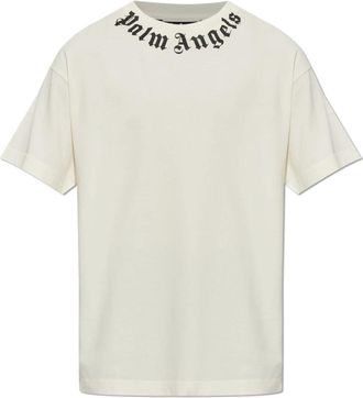 Palm Angels Katoenen T-shirt Met Logo - Heren - T-shirts - Geel - S - Katoen - Tops