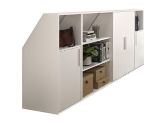 Vente-Unique Armario para techo abuhardillado 4 puertas, 2 estantes y 2 estantes - Blanco - ADEZIO