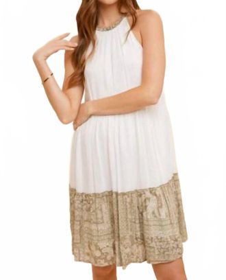 Hem & Thread Patchwork Print Mix Tiered Mini Dress In White/beige