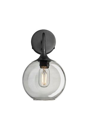 Industville Chelsea Tinted Glass Globe Wall Light, 7 Inch, Smoke Grey, Pewter Holder