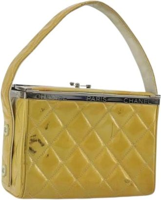 Chanel Pre-owned Vintage Patent Leather Hand Bag - Dames - Vintage Handtas - Geel - ONE Size - Leer - Vintage