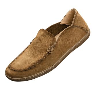 Generic Mens Retro Penny Loafers Comfort Soft Moccasin Driving Shoes Handmade Genuine Leather Slip on Flats Boat Walking Shoes for Men (Khaki,5.5)