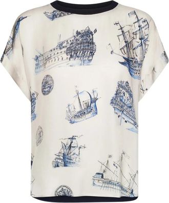 Elena Miro T-shirt met zeilbootprint in viscose jersey - Dames - T-shirts - Veelkleurig - S - Tops