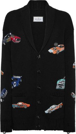 Philipp Plein Knitted Cardigan LS Cars Racing - Heren - Vesten - Zwart - XL - Katoen - Truien & Vesten