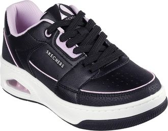Skechers Womens Uno Court in Blk Lth/Pk Dlth - Black - Size UK 2.5