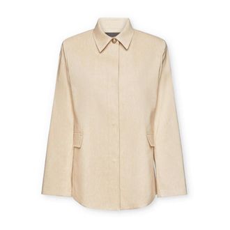 Elena Miro Jassen, Dames, Beige, 3Xl, Linnen, Linnen blend shirt jacket