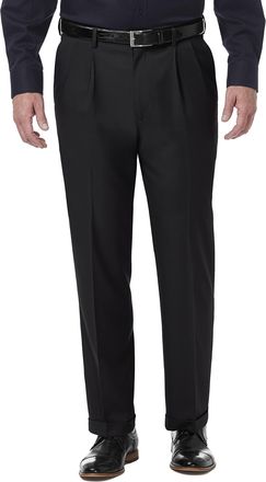 Haggar Mens Premium Comfort Classic Fit Pleat Front Pant Reg. and Big & Tall Sizes Dress, Black, 36W x 32L
