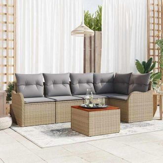 vidaXL Conjunto De Sof&aacute; De Jard&iacute;n 6 Pcs Beige Polirat&aacute;n Vidaxl