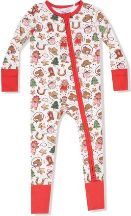 Angel Dear Cowboy Christmas Print Zip Romper in White/red at Nordstrom, Size 18-24M