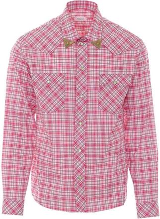 Versace Geruite Katoen-Popeline Slim Shirt - Heren - Casual Overhemden - Rood - L - Katoen - Overhemden