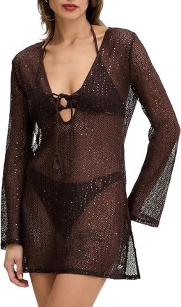 Karl Lagerfeld Sheer Long-Sleeved Mini Dress with Subtle Sequins