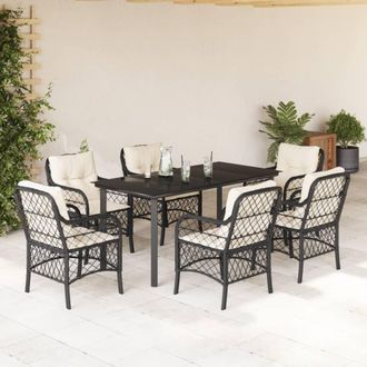vidaXL Set De Comedor De Jard&iacute;n 7 Pzas Y Cojines Rat&aacute;n Sint&eacute;tico Negro Vidaxl