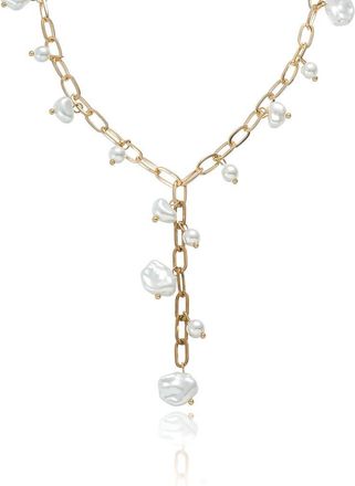 Ettika Faux Pearl Shaker Lariat Necklace in Gold at Nordstrom Rack