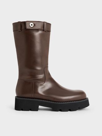Charles & Keith Side-Zip Lug-Sole Calf Boots