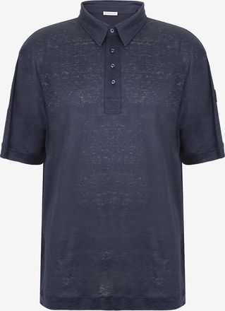 Moncler Kurzarm-Leinenjersey-Polohemd mit Logopatch