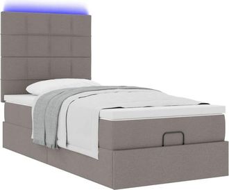 vidaXL Cama Otomana Con Colch&oacute;n Y Luces Led Tela Gris Taup&eacute; 90x200 Cm Vidaxl