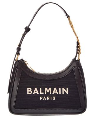 Balmain Zip Up Leather & Canvas Shoulder Bag