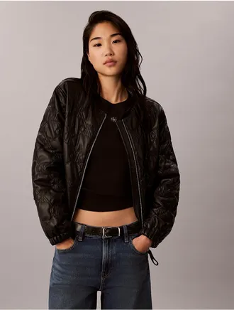 Calvin Klein Jeans Calvin Klein Womens Faux Leather Padded Jacket - Black - XL