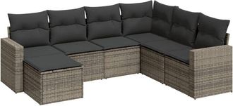 vidaXL Vidaxl - Set De Sof&aacute;s De Jard&iacute;n 7 Piezas Con Cojines Rat&aacute;n Pe Gris