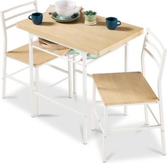 Best Choice Products 3-Piece Modern Dining Set, Square Table & Chairs Set w/ Steel Frame, Built-In Storage Rack