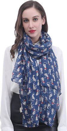 Lina & Lily Cat Print Ladies Scarf Shawl Wrap Lightweight (Blue)