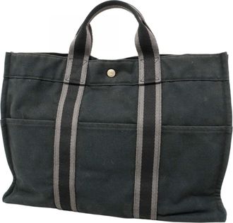 Herm&egrave;s Black Canvas Tote Bag (Pre-Owned)
