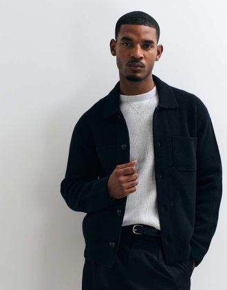 Abercrombie & Fitch shacket oversize con bottoni in 100% lana nera-Nero
