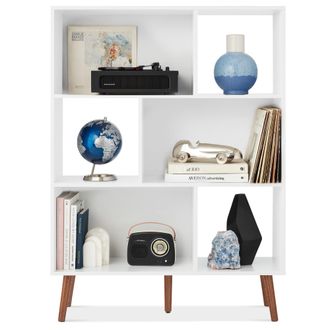 Best Choice Products 3-Tier Mid-Century Modern Wooden Bookcase w/ Removable Back Panels, Offset Pine Legs
