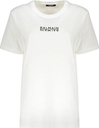 Balmain T-shirt met logo - Dames - T-shirts - Wit - S - Katoen - Tops