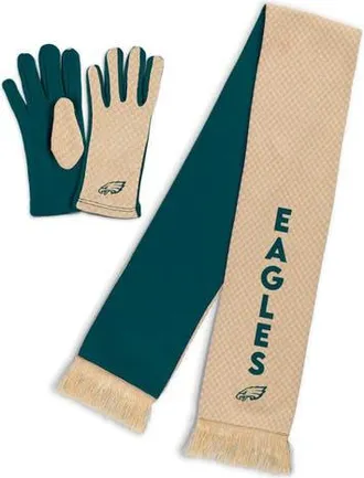 WEAR by Erin Andrews Womens WEAR by Erin Andrews Philadelphia Eagles Tonal Microcheck Scarf & Glove Set in Tan at Nordstrom