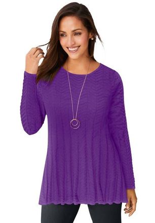 Jessica London Chevron Fit & Flare Sweater in Purple Orchid at Nordstrom, Size 32