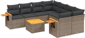 vidaXL Set De Muebles De Jard&iacute;n 9 Pzas Y Cojines Rat&aacute;n Sint&eacute;tico Gris Vidaxl