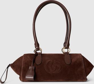Gucci Medium Boston Bag With Double G Detail, Brown, Suede