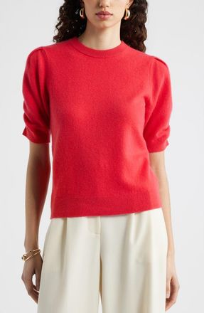 Nordstrom Ruched Short Sleeve Cashmere Sweater in Red Saucy at Nordstrom, Size Xx-Small