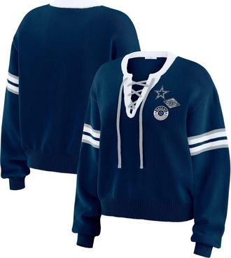 WEAR by Erin Andrews Womens WEAR by Erin Andrews Navy Dallas Cowboys Lace-Up Sweater at Nordstrom, Size Large