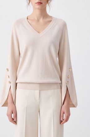 Liu Jo Maglia in misto viscosa con scollo a V e finiture a costine