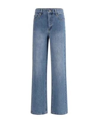 Self Portrait Strass-Embellished Straight Jeans - Blue