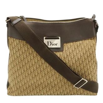 Dior Pre-owned Cross Body Bags, female, Beige, Size: ONE SIZE Pre-owned Trotter Jacquard Canvas Leather Shoulder Bag