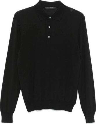 Tagliatore Zwart poloshirt met lange mouwen - Heren - V-hals truien - Zwart - 3XL - Wol - Truien & Vesten