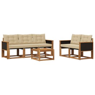 vidaXL Conjunto De Sof&aacute;s De Exterior Con Coj&iacute;n 6 Pcs Natural Y Beige Vidaxl