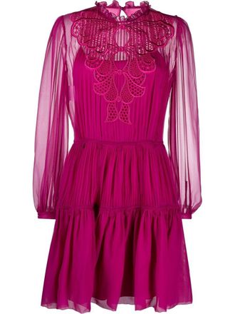 Alberta Ferretti Chiffon jurk met borduursels - Roze