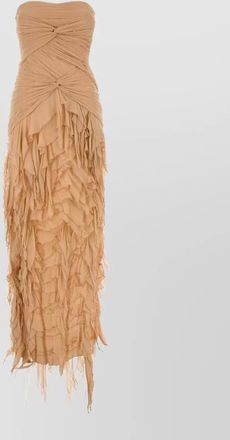 Blumarine georgette strapless long dress ruched bodice ruffles