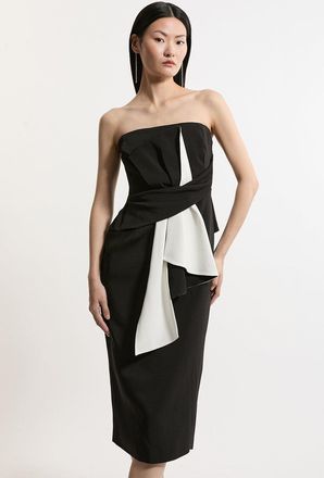 Karen Millen Archive Collection -Petite Bow Detail Crepe Bandeau Midi Dress